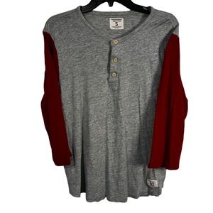 Abercrombie Fitch Mens S Gray Red Long‎ Sleeve Henley Baseball T Shirt